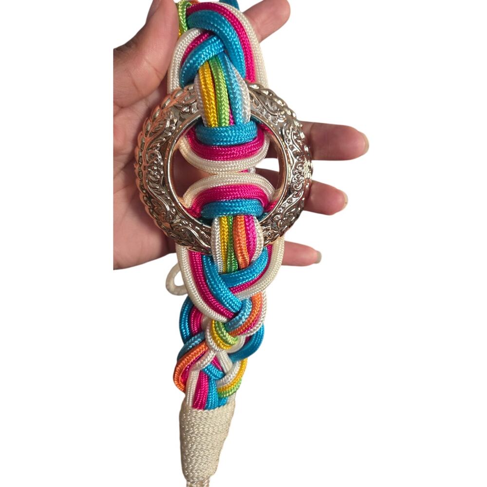 Vintage 80s 90s Colorful Braided Belt Woven Rainbow Women Medium Large 30